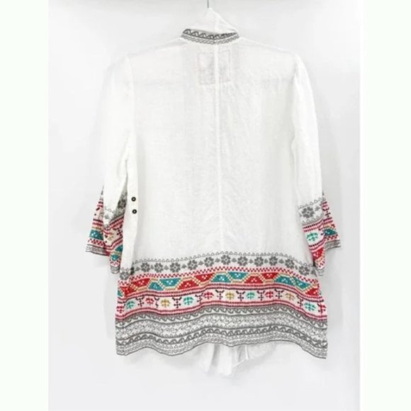 Johnny Was LA White Linen Multicolor Embroidered Open Front Kimono Jacket S - Picture 5 of 5